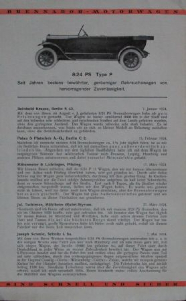 Brennabor Motorcar 1924 Modelprogram "Das richtige Urteil" Carbrochure (8059)